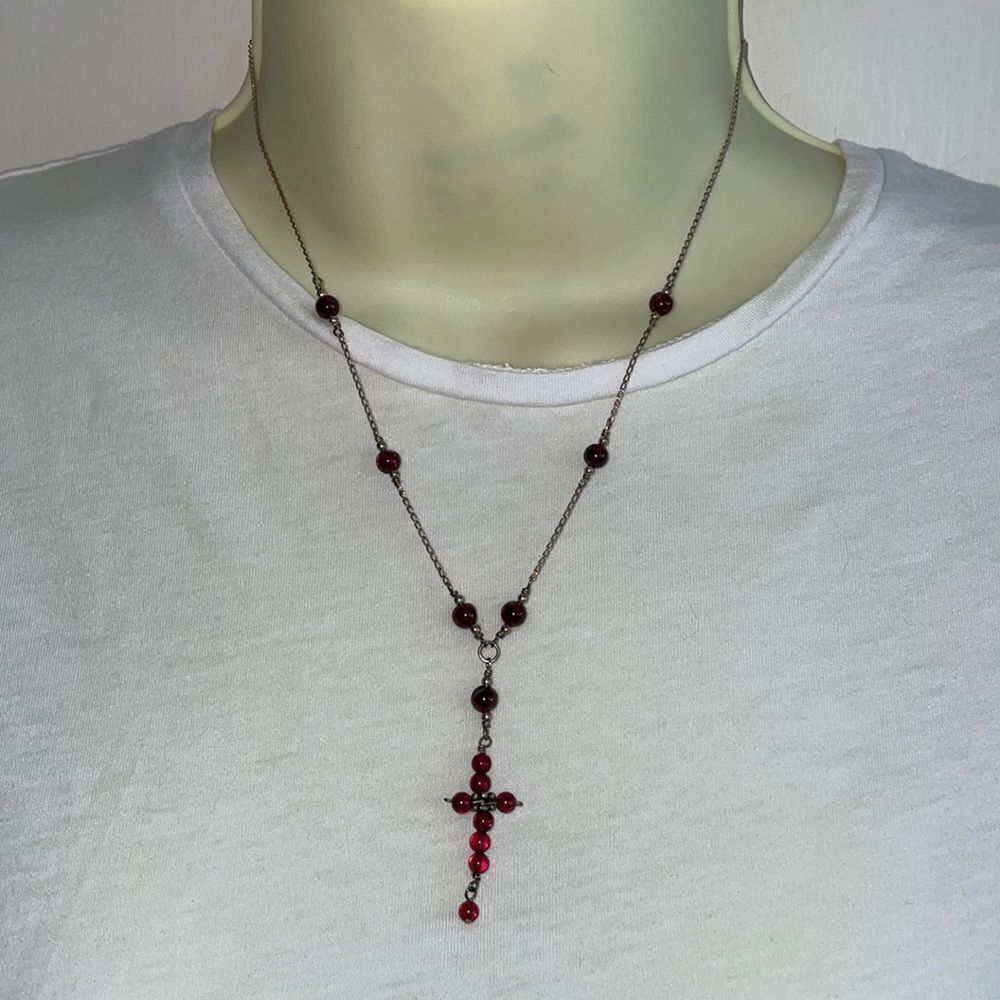 Unique 925 silver‎ chain cross pendant necklace with purple beads